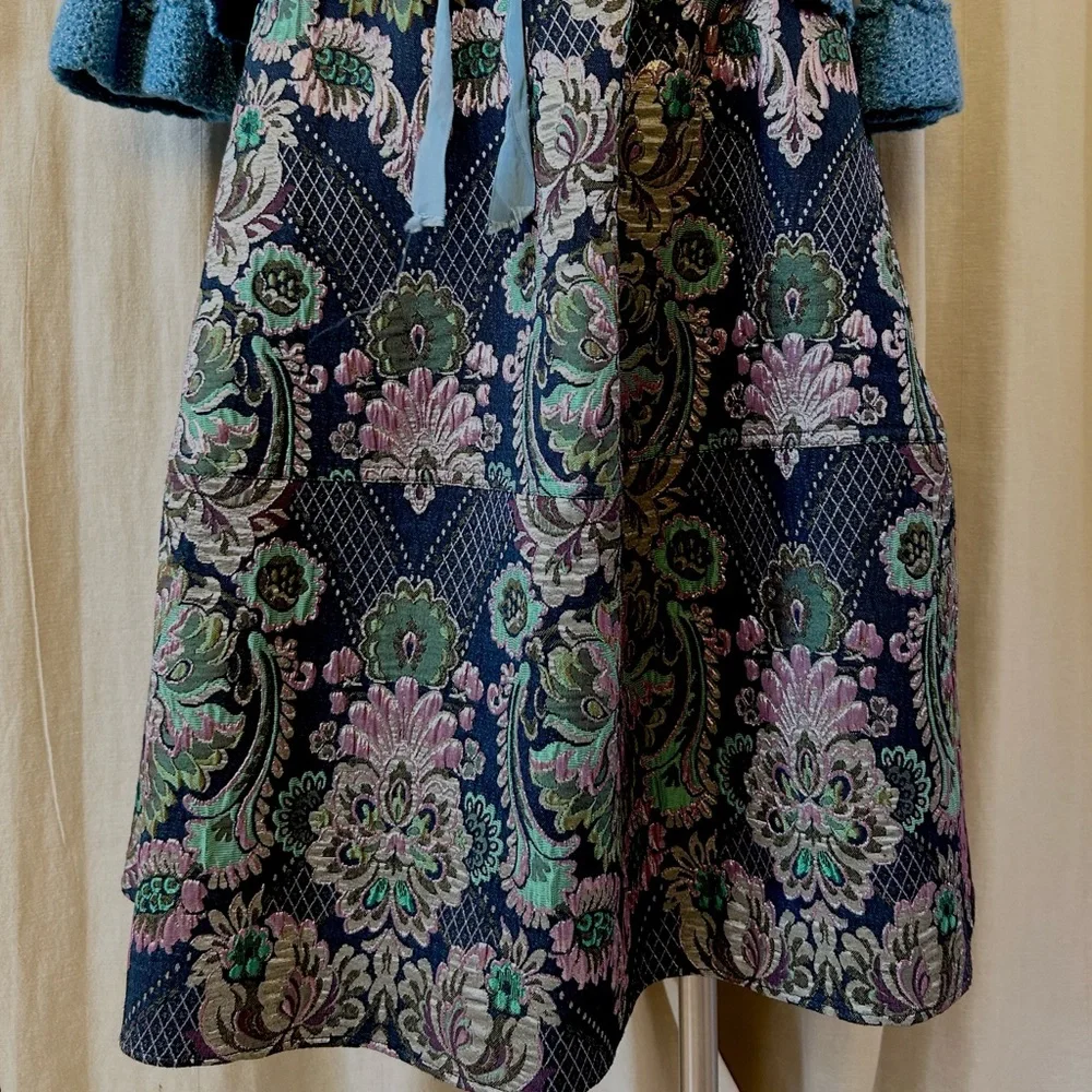 Taffeta Circle Skirt Tapestry Elegance Metallic Green and Blue Full Midi - Picture 4 of 5